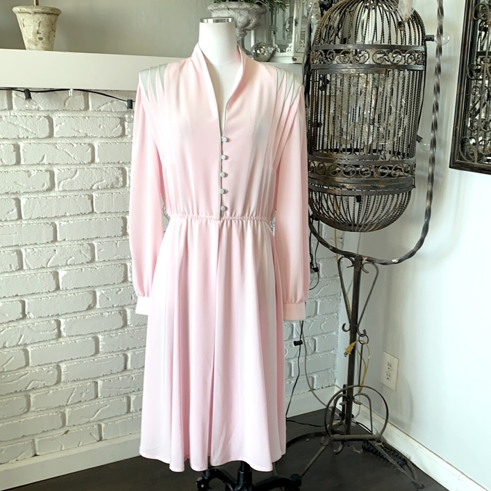 ADOLPH SCHUMAN FOR LILLI ANN VINTAGE LIGHT PINK MODEST DRESS XL **